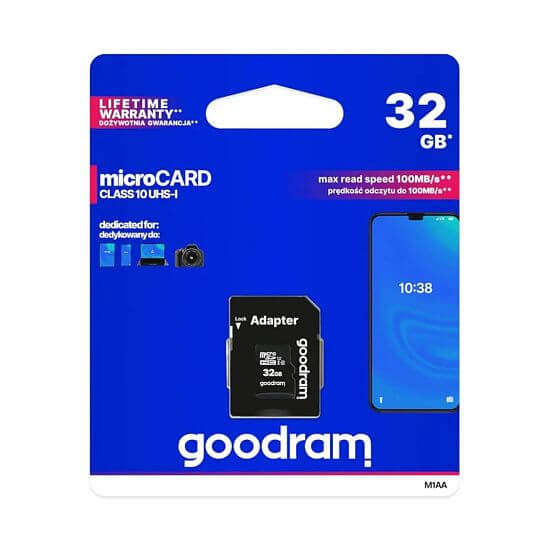 Micro SDHC 32GB UHS-I Clss 10, U1 memory card including SD adapter